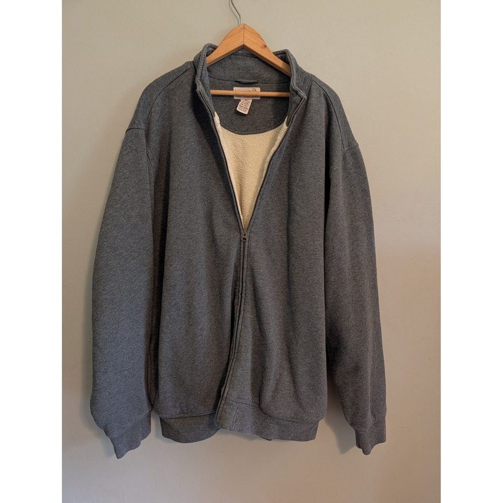 LL Bean Katahdin Iron Works Sherpa Lined Full Zip Sweatshirt Gray XXL Tall